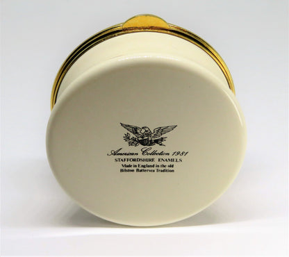 STAFFORDSHIRE ENGLISH ENAMEL BOX - AMERICAN BALD EAGLE - NATIONAL BIRD OF U. S.