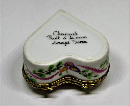 LIMOGES FRANCE BOX - CHAMART - FLORAL HEART - FLOWERS & RIBBONS - NEIMAN MARCUS