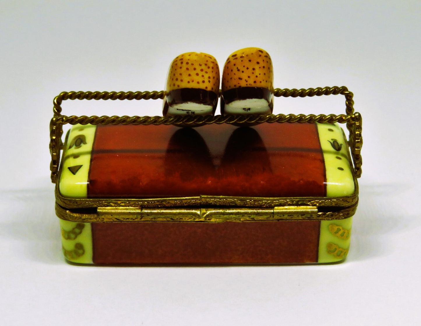 LIMOGES FRANCE BOX - SHOE BOX & DISPLAY RACK & PAIR OF MEN'S SHOES - SHOE HORN