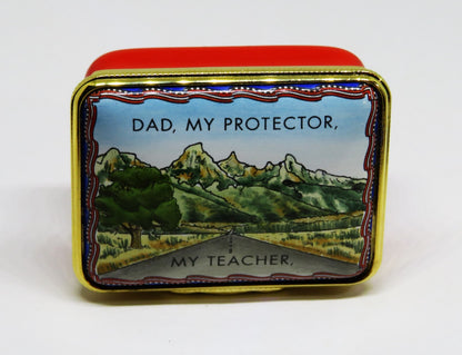 HALCYON DAYS ENGLISH ENAMEL BOX - "DAD, MY PROTECTOR, MY TEACHER" - FATHER'S DAY