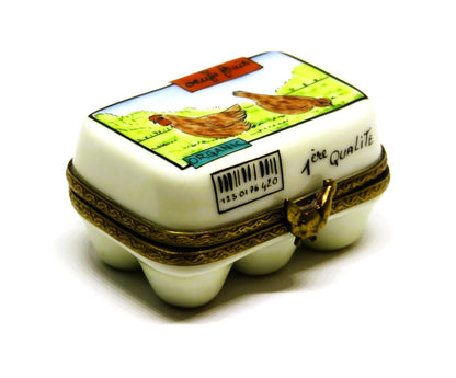 LIMOGES FRANCE BOX - LA CLAIRE - EGG CARTON & SIX ORGANIC EGGS - HENS - CHICKENS