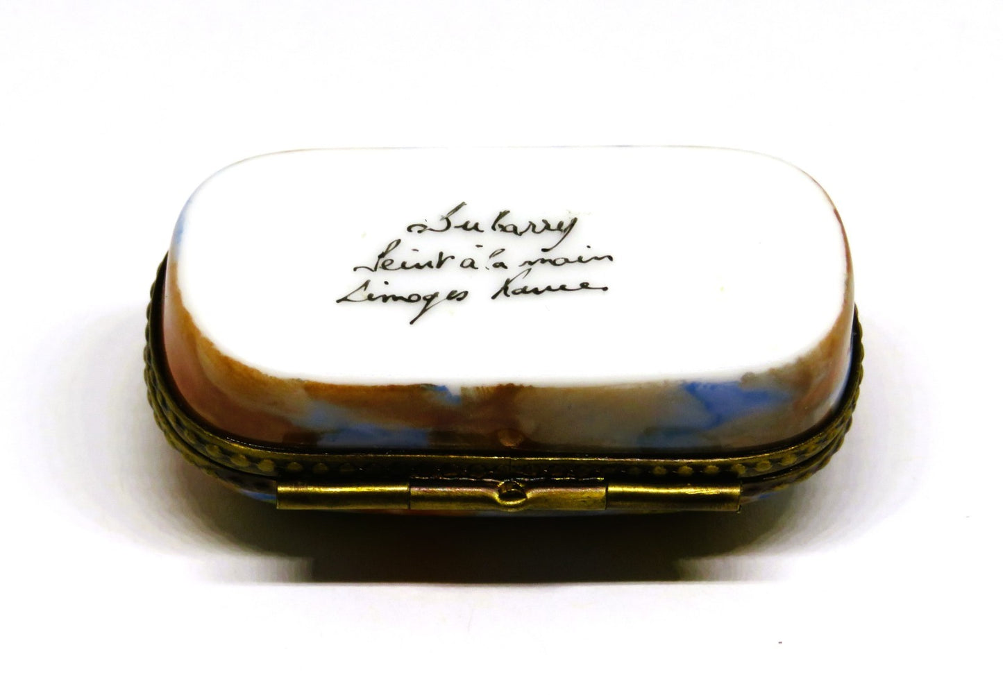 LIMOGES FRANCE - DUBARRY- SMALL FLORAL PIN BOX  - WATERCOLOR FLOWERS - RIBBONS