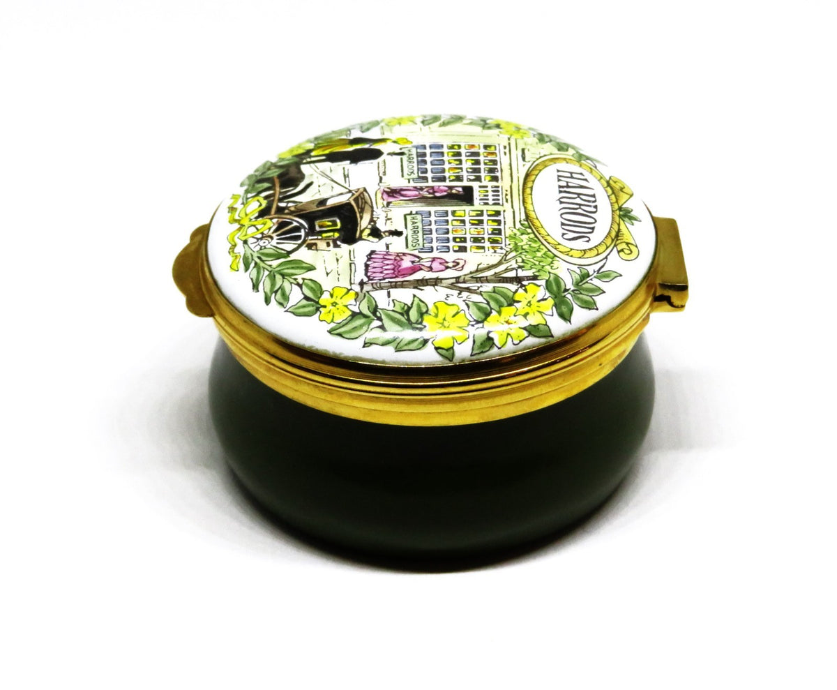 CRUMMLES ENGLISH ENAMEL BOX - HARRODS DEPARTMENT STORE C. 1851 - LONDON ENGLAND