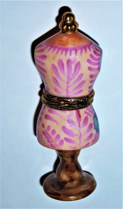 LIMOGES FRANCE BOX ~ ROCHARD ~ SEWING MANNEQUIN & STAND & FABRIC SWATCHES