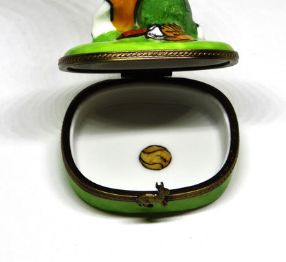 LIMOGES BOX - PARRY-VIELLE - BASEBALL PLAYING BUNNY - RABBIT - BALL & BAT & MITT