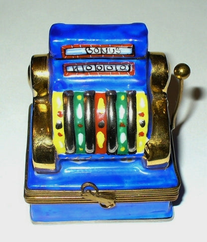 LIMOGES FRANCE BOX~ ANTIQUE SLOT MACHINE ~LAS VEGAS ONE-ARMED BANDIT~ PEINT MAIN