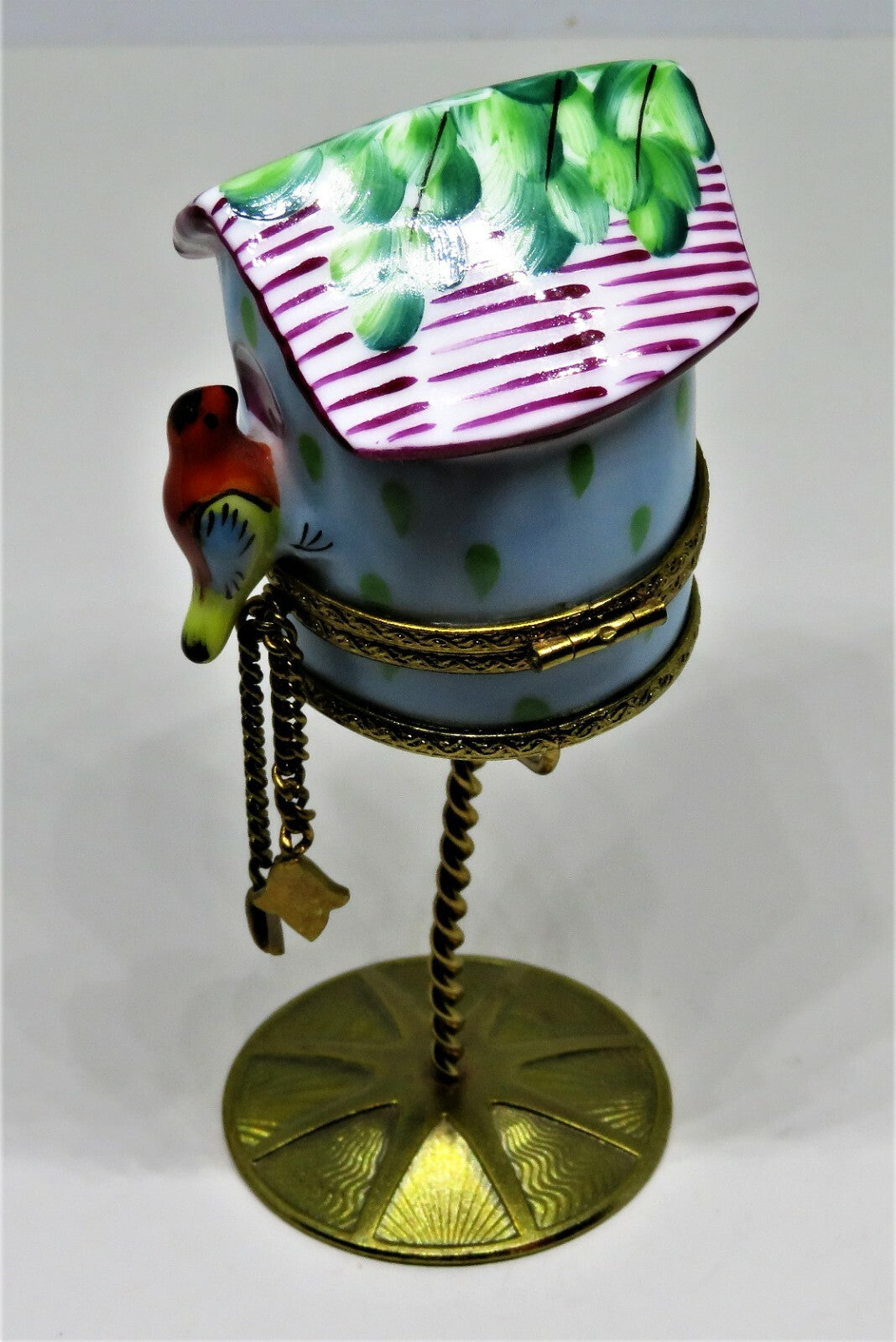LIMOGES FRANCE BOX- LIMOGES IMPORTS - BIRD HOUSE & METAL STAND - ACORNS & LEAVES