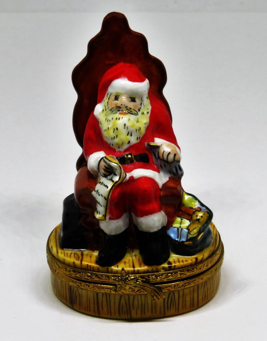 LIMOGES FRANCE BOX - SANTA CLAUS IN A CHAIR - NAUGHTY/NICE LIST - CHRISTMAS