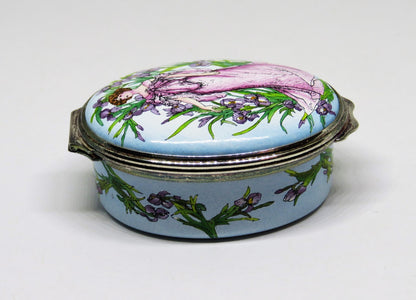 HALCYON DAYS ENAMEL BOX - ACTRESS SARAH BERNHARDT -IRISES- ALPHONSE MUCHA POSTER