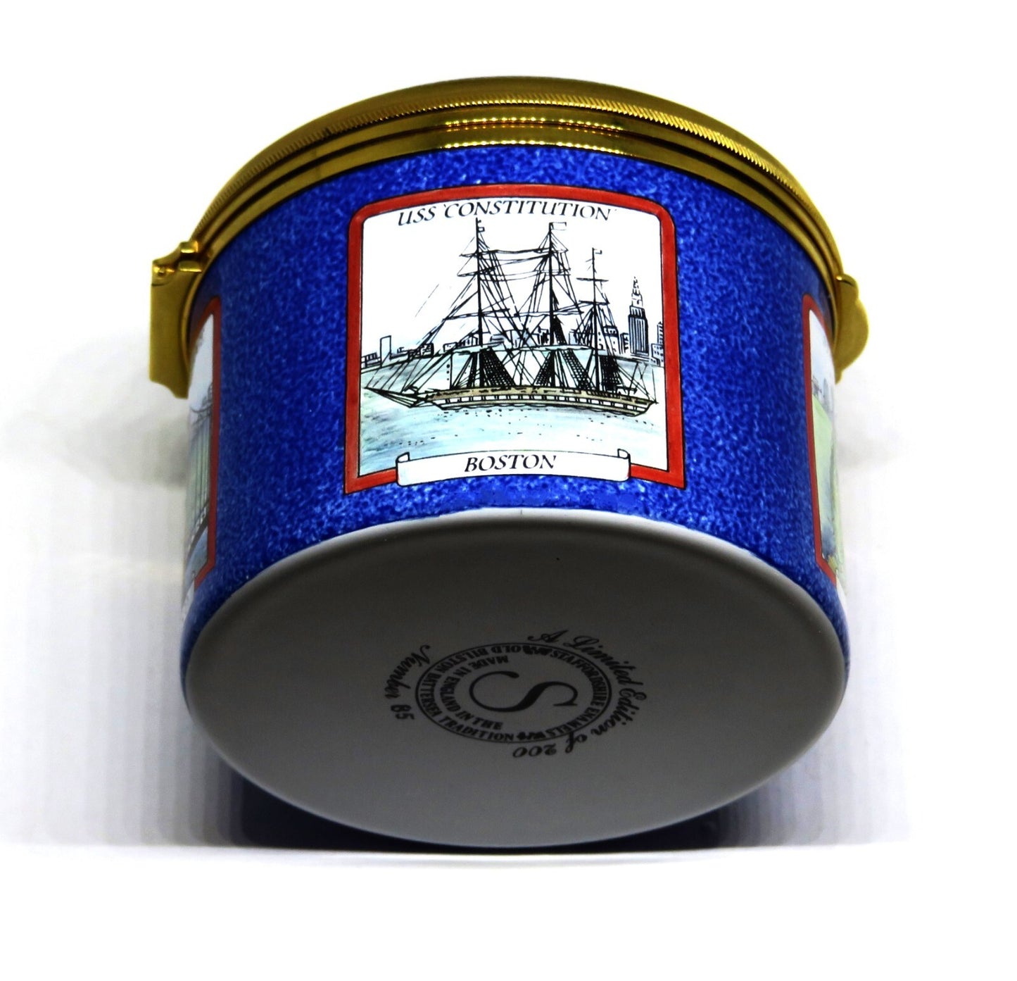 STAFFORDSHIRE ENGLISH ENAMEL BOX - U. S. LANDMARKS - STATUE OF LIBERTY - CAPITOL