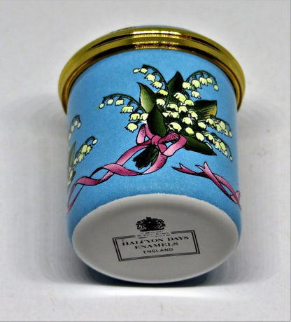 HALCYON DAYS ENAMEL BOX - BOUQUETS OF LILY OF THE VALLEY - FLOWERS - RIBBONS