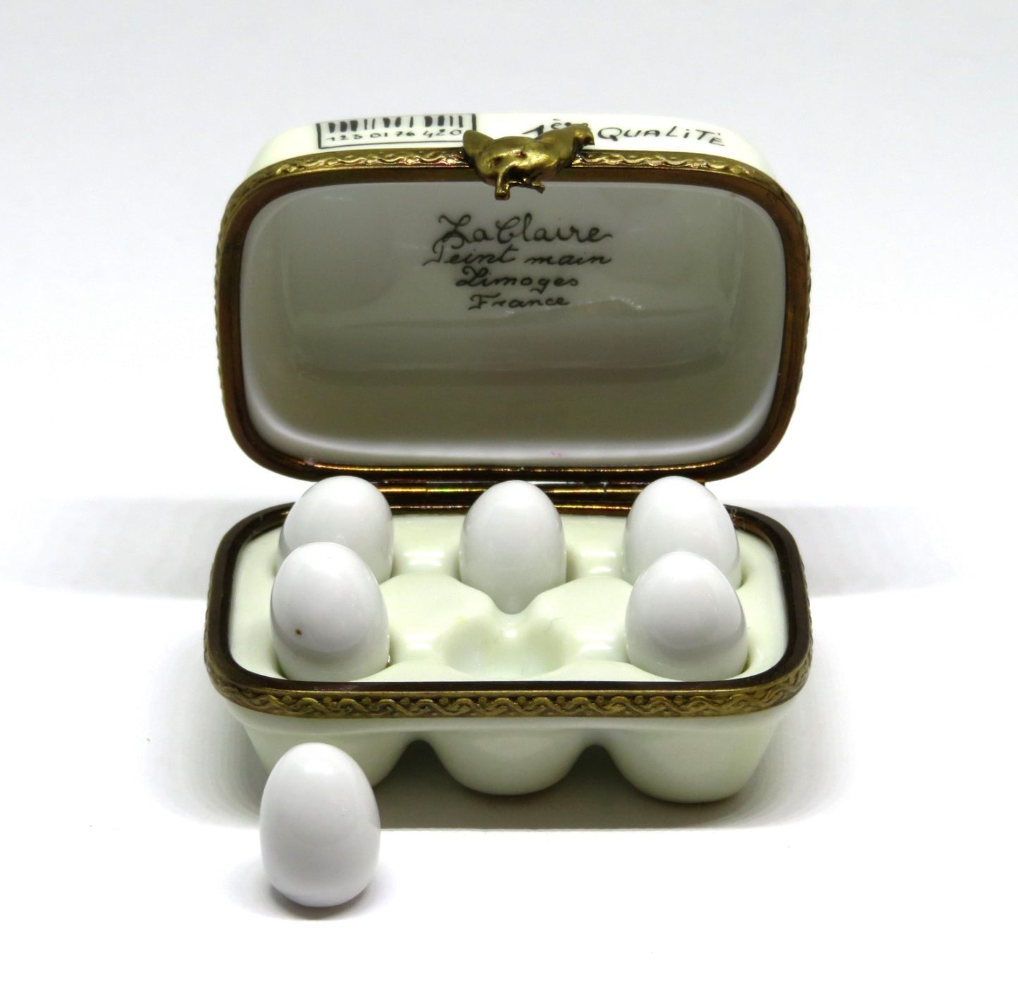 LIMOGES FRANCE BOX - LA CLAIRE - EGG CARTON & SIX ORGANIC EGGS - HENS - CHICKENS