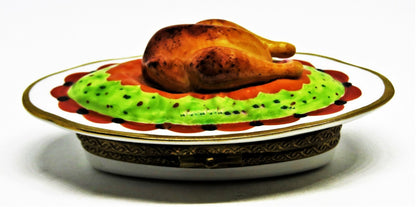 LIMOGES FRANCE BOX - PARRY-VIEILLE - THANKSGIVING - TURKEY ON A PLATTER & KNIFE