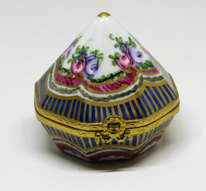 LIMOGES FRANCE BOX- UNUSUAL 8 SIDED FLORAL PYRAMID -SEVRES STYLE- FLOWERS -ROSES