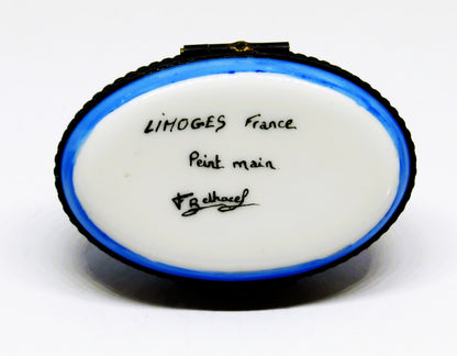LIMOGES FRANCE BOX - COLORFUL MALLARD DUCK IN BLUE POND - REEDS & CATTAIL INSIDE