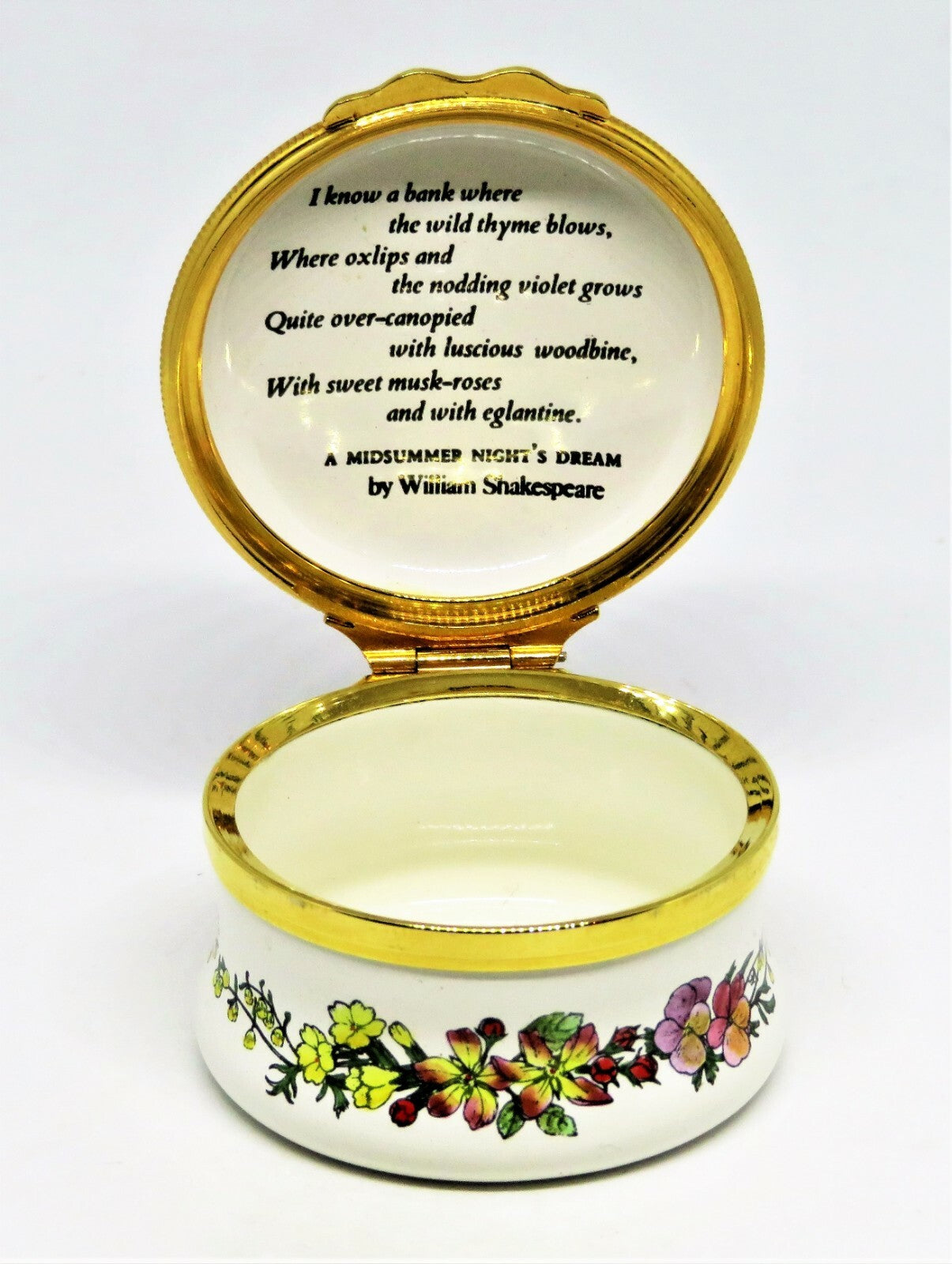 HALCYON DAYS ENAMEL BOX - FLOWERS FROM A "MIDSUMMER NIGHT'S DREAM" - SHAKESPEARE