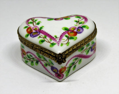 LIMOGES FRANCE BOX - CHAMART - FLORAL HEART - FLOWERS & RIBBONS - NEIMAN MARCUS