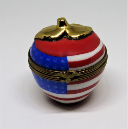 LIMOGES FRANCE BOX~ PATRIOTIC APPLE & UNITED STATES FLAG ~STARS & STRIPES~ EAGLE