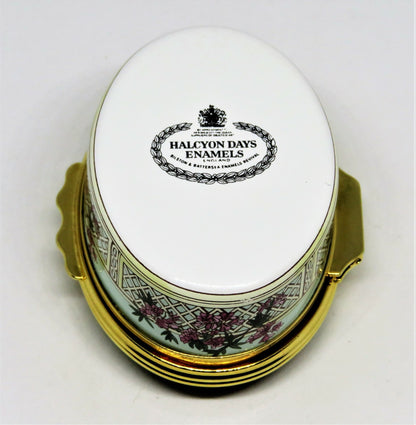 HALCYON DAYS ENAMEL BOX- "GARDEN AS IF YOU WILL LIVE FOREVER" - FLOWERS & FRUITS