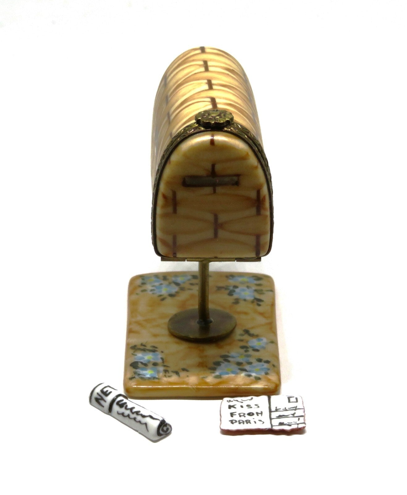 LIMOGES MAIL BOX & STAND & FLOWERS ~ NEWSPAPER & PARIS POSTCARD ~ PEINT MAIN