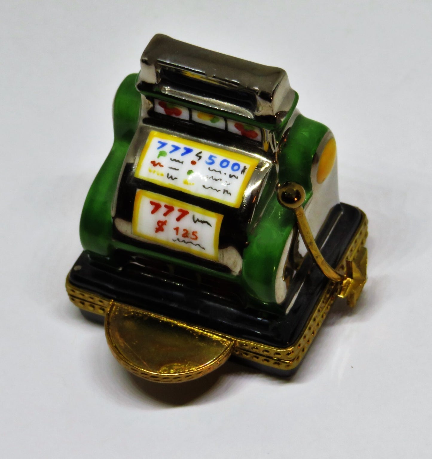 LIMOGES FRANCE BOX - ANTIQUE SLOT MACHINE - ONE-ARMED BANDIT - METAL HOPPER