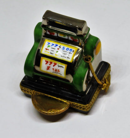 LIMOGES FRANCE BOX - ANTIQUE SLOT MACHINE - ONE-ARMED BANDIT - METAL HOPPER