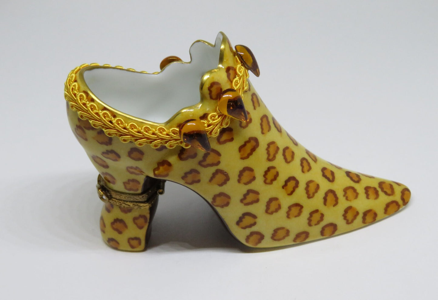LIMOGES 2 BOX SET- EXOTIC LEOPARD PRINT HAT & SHOE - BRAID & FEATHERS & CRYSTALS