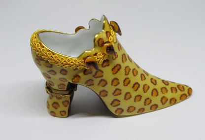 LIMOGES 2 BOX SET- EXOTIC LEOPARD PRINT HAT & SHOE - BRAID & FEATHERS & CRYSTALS