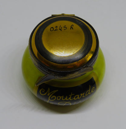 LIMOGES FRANCE BOX ~ EXIMIOUS ~ JAR OF DIJON FRENCH MUSTARD & SPOON ~ PEINT MAIN