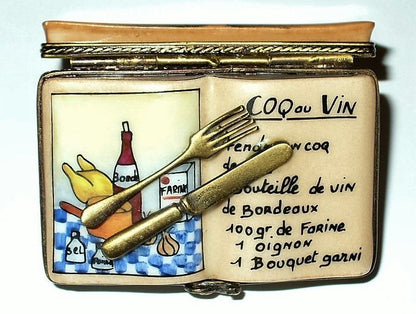 LIMOGES BOX- COOKBOOK & COQ AU VIN RECIPE - KNIFE & FORK - FRENCH CHEF - CHICKEN