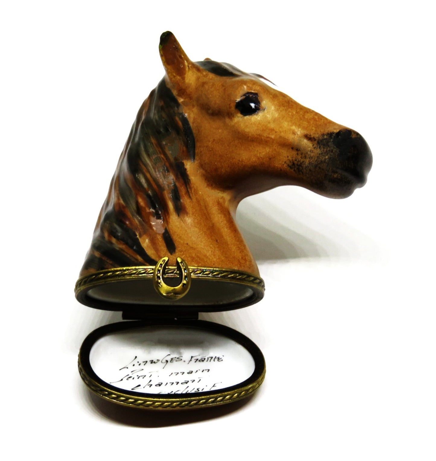 LIMOGES FRANCE BOX - CHAMART - HORSE'S HEAD BUST - EQUESTRIAN - HORSESHOE CLASP