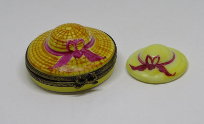 LIMOGES FRANCE BOX- 'STRAW' GARDENING HAT & REMOVABLE HAT INSIDE - SUMMER BONNET