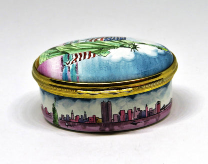 HALCYON DAYS ENAMEL BOX - TIFFANY - STATUE OF LIBERTY - NEW YORK CITY - JULY 4TH