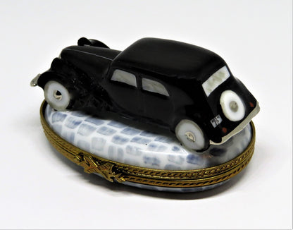 LIMOGES FRANCE BOX - ANTIQUE FRENCH CAR - BLACK 1934 CITROEN SEDAN - AUTOMOBILE