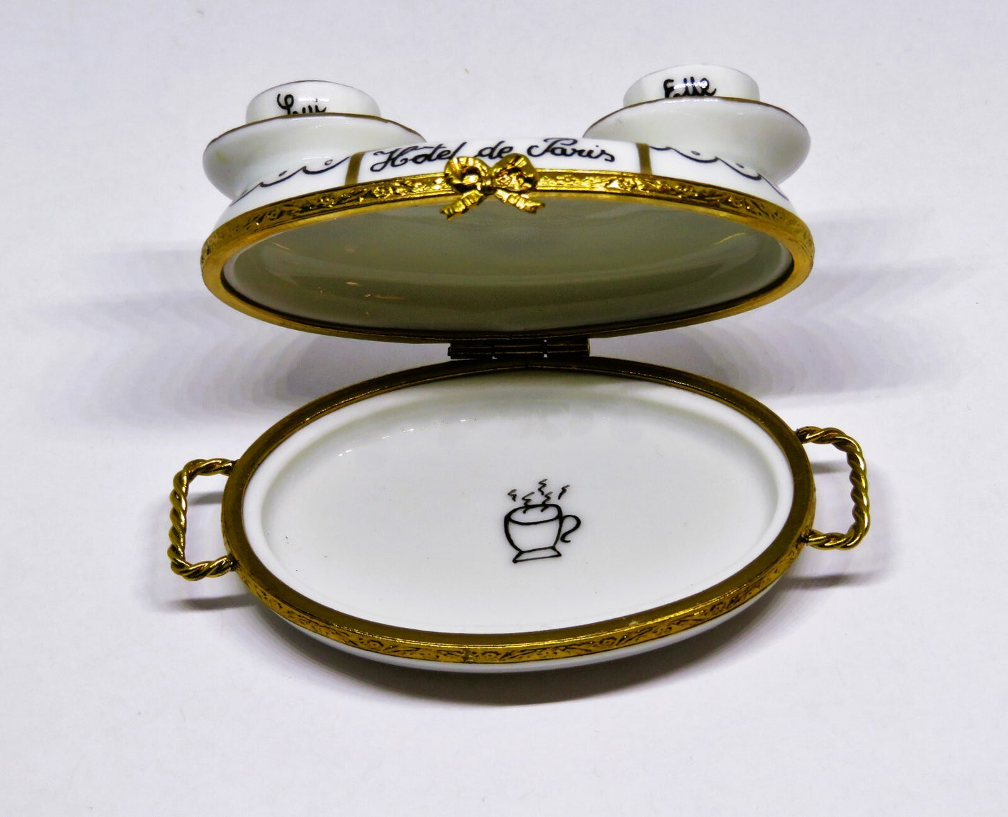 LIMOGES BOX- "HOTEL DE PARIS" BREAKFAST SERVING TRAY - CUPS & CHEESE & CROISSANT