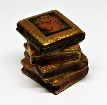 LIMOGES FRANCE BOX - CHAMART - STACK OF ANTIQUE 'LEATHER' BOUND BOOKS
