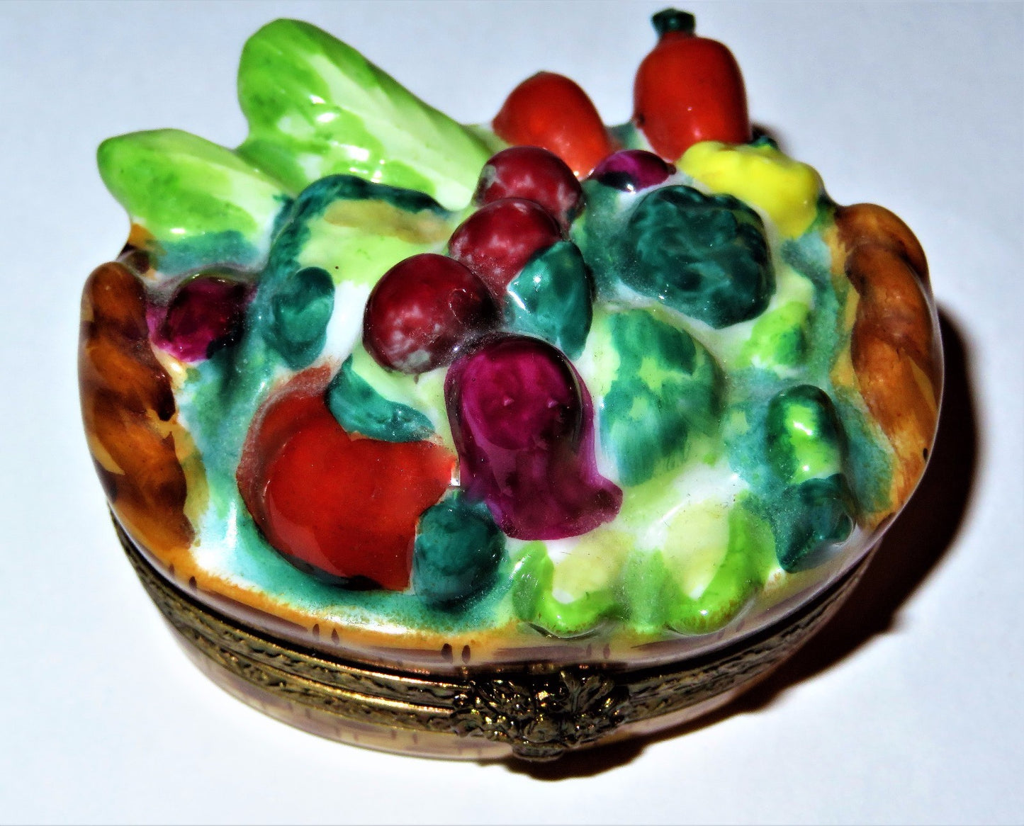 LIMOGES FRANCE BOX - 'WICKER' BASKET & VEGETABLES - CORN & CARROTS & TOMATOES