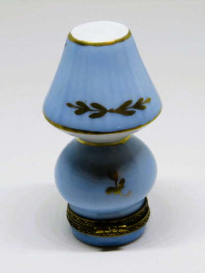 LIMOGES FRANCE BOX - CHAMART - BLUE FLORAL TABLE LAMP - PINK ROSES