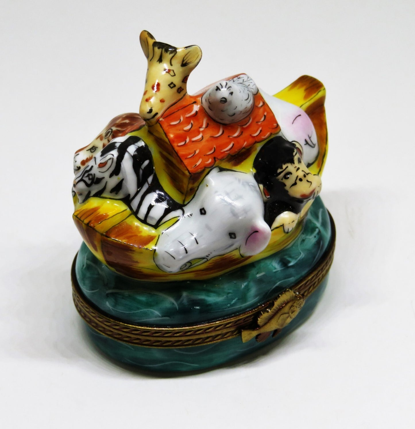 LIMOGES BOX - NOAH'S ARK & ANIMALS - CABIN & DOVE - ELEPHANT -MONKEY- GIRAFFE