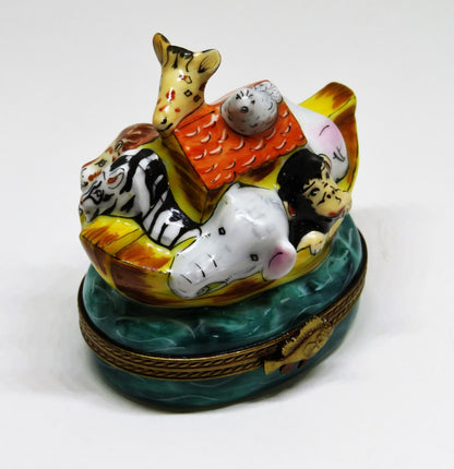 LIMOGES BOX - NOAH'S ARK & ANIMALS - CABIN & DOVE - ELEPHANT -MONKEY- GIRAFFE