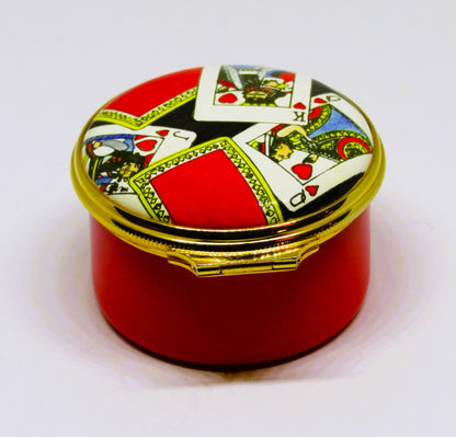 HALCYON DAYS ENGLISH ENAMEL BOX - TIFFANY - PLAYING CARDS - KING & QUEEN & JACK