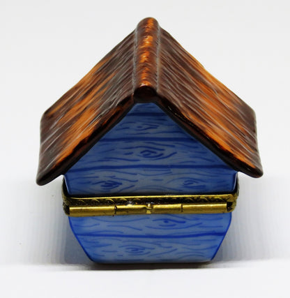 LIMOGES BOX ~ EXIMIOUS ~ BIRD HOUSE & PORCH & RAILING ~ NEST & EGGS ~ PEINT MAIN