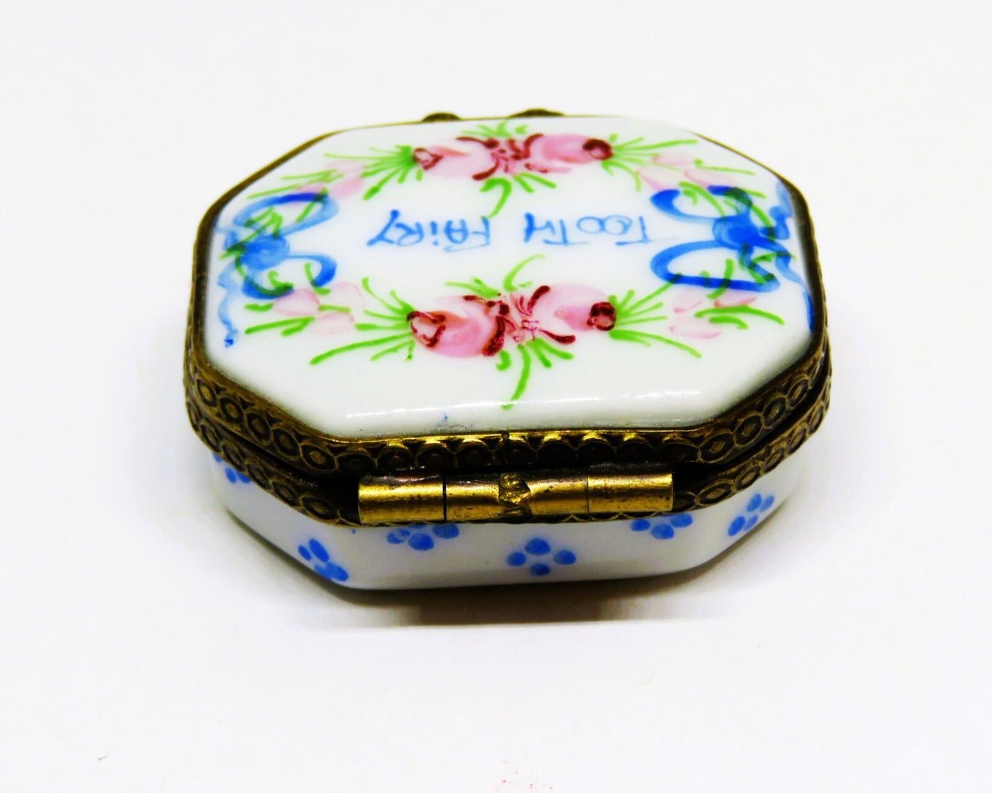 LIMOGES FRANCE BOX ~ BABY TEETH ~ TOOTH FAIRY FLORAL ~ FLOWERS ~ PEINT MAIN