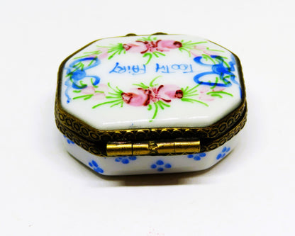 LIMOGES FRANCE BOX ~ BABY TEETH ~ TOOTH FAIRY FLORAL ~ FLOWERS ~ PEINT MAIN