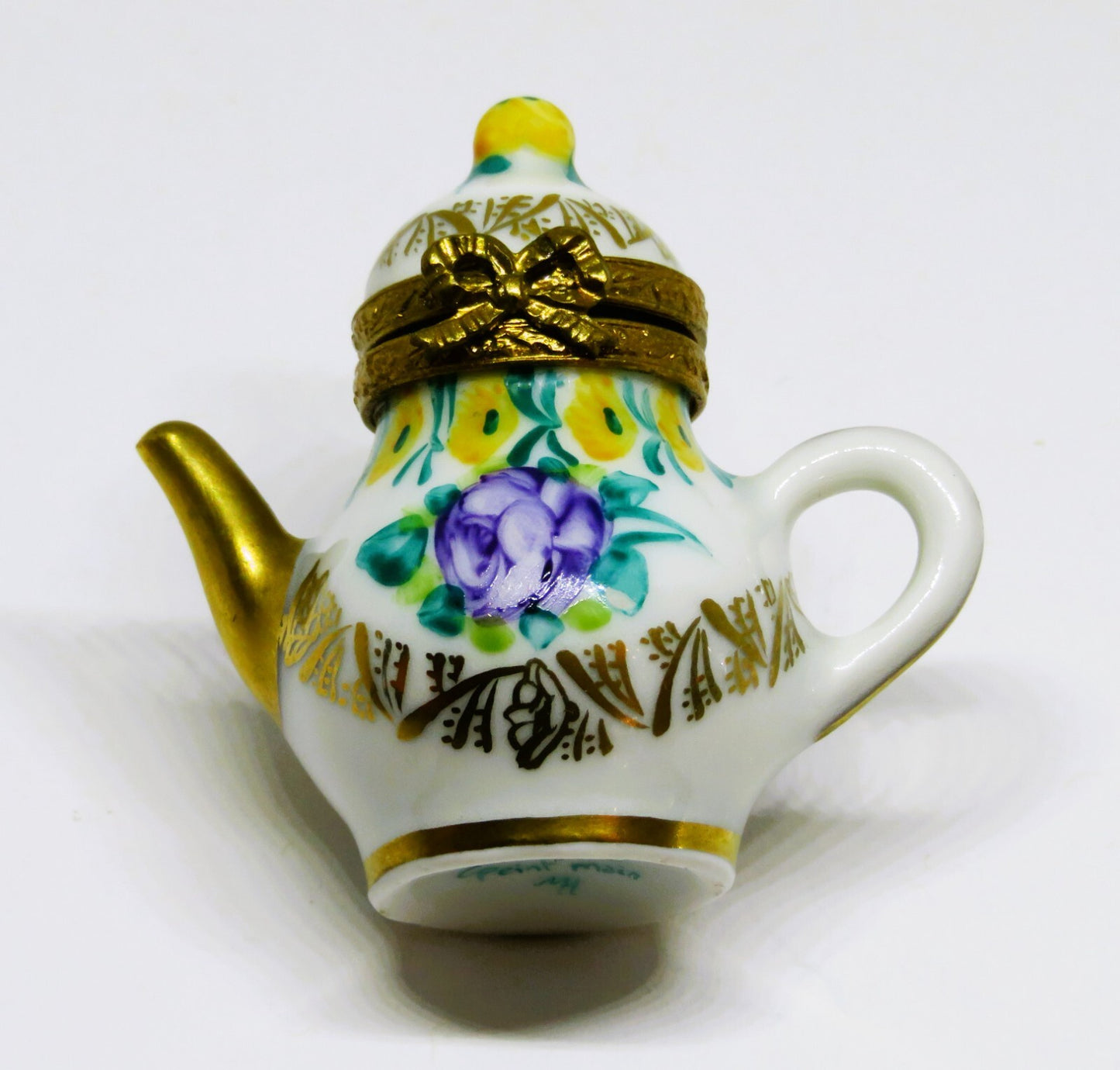 LIMOGES FRANCE BOX~ VINTAGE FLORAL TEAPOT ~ PURPLE ROSES ~ TEA POTS ~ PEINT MAIN