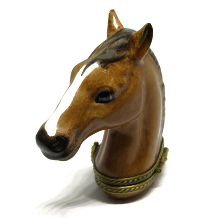 LIMOGES FRANCE BOX - CHAMART - HORSE'S HEAD BUST - EQUESTRIAN - HORSESHOE CLASP