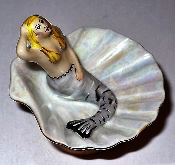 LIMOGES FRANCE BOX - MERMAID ON A CLAM SHELL - BLACK PEARL - SAILBOAT - SEASHELL