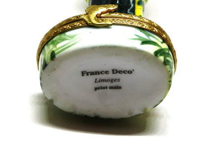 LIMOGES FRANCE BOX ~ FISHERMAN ~ ROD & CREEL & FISH ~ PEINT MAIN - PEINT MAIN