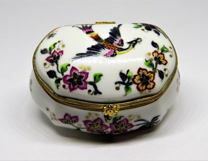LIMOGES BOX- LE TALLEC -VINTAGE CASKET- BAYEUX - BIRD & FLOWERS & BUTTERFLY 1967