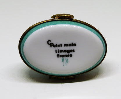LIMOGES FRANCE BOX - TEAL FISHNET SWAN IN A POND - HEREND STYLE FISH NET